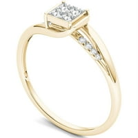 Carat T.W. Gyémánt bypass hercegnő-vágott klaszter 10KT sárga arany eljegyzési gyűrű