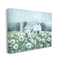 Stupell Industries vidéki Anemone Flower Meadow White Farm -pajta festmény Galéria csomagolt vászon nyomtatott fali művészet,