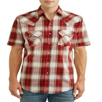 Plains férfiak rövid ujjú, texturált kockás fűrészfestékkel, nyugati ingvel, 4xl méretű