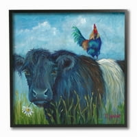 A Stupell otthoni dekoráció kék színezett tehén- és kakas legelőfestmény vászon fali művészet