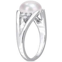 Édesvízi tenyésztett gyöngy és gyémánt-Acccct ezüst osztott szár gyűrű