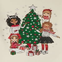 A lányok karácsonyi grafikus pólójának és nadrágjának, 2 darabos ruhakészletének, méretének megünneplésének módja, 4-18.