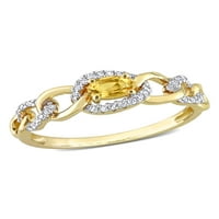 Carat T.G.W. Ovális vágású citrin és karát T.W. Kerek vágott gyémánt 10KT sárga arany ovális linkgyűrű