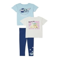 Baby Yoda Girls rövid ujjú pólók és lábbeli ruhák, 3 darab, méret 4-16