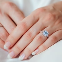 Miabella női 3- CT párnás vágott kék kerek vágott fehér topaz 10KT Fehérarú Halo koktélgyűrű