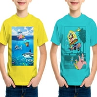 Spongyabob Squarepants fiúk cápa és gördeszkás grafikus pólók, 2-csomag, méret 4-18