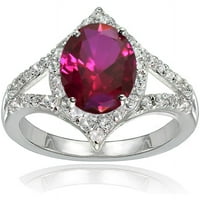 Létrehozott rubin és fehér topaz sterling ezüst ovális divat osztott szárgyűrű