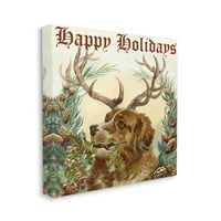 Stupell Industries kutya, agancs szezonális ünnepi botanikumok grafikus galéria csomagolt vászon nyomtatott fali művészet, Alicia
