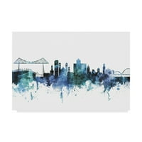 Védjegy képzőművészet 'Middlesbrough Anglia kék kékeszöld Skyline' vászon művészet Michael Tompsett