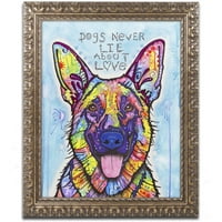 Védjegy Szépművészet A „Kutyák soha nem hazudik” vászon művészete, Dean Russo, arany díszes keret
