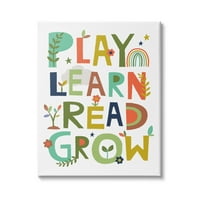 Stupell Industries játszani tanulni olvasni növekszik a gyermekek tipográfia szivárvány virágok, 20, Design Lisa Perry Whitebutton