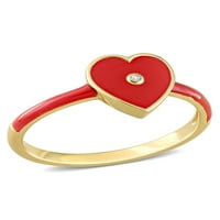 A Miabella nők által létrehozott fehér zafír sárga arany vakuval bevont sterling ezüst piros zománc szívgyűrű