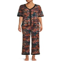 A Pioneer Woman női rövid ujjú nyomtatási felső és nadrág pizsama szett, 2 darab