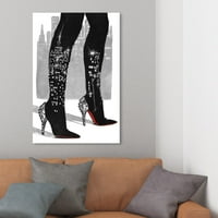 A Runway Avenue divat és a glam fali művészet vászon nyomtatványok „City Lights” cipője - Fekete, szürke