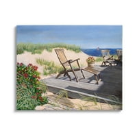Stupell Industries Relaxing Waterfront Boardwalk Beach székek Nyári jelenet festménygaléria csomagolt vászon nyomtatott fali