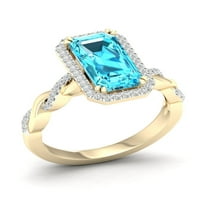 Imperial drágakő 10K sárga arany smaragd vágás svájci kék topaz ct tw gyémánt halo női gyűrű