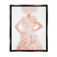 Stupell rózsaszín bolyhos divatruhás szépség- és divatfestés fekete úszó keretes művészeti nyomtatási fal művészet