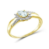 JewelersClub Aquamarine Ring Birthstone Jewelry - 0. Karát -akvamarin 14K aranyozott ezüst gyűrűs ékszerek fehér gyémánt akcentussal