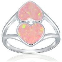 Létrehozott rózsaszín opál sterling ezüst szívgyűrű