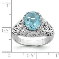 Sterling ezüst fény svájci kék topaz és gyémánt gyűrű. Carat WT- 3,38 ct