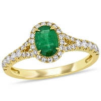 Miabella női karátos ovális vágású smaragd karátos gyémánt 14 kt sárga arany halo eljegyzési gyűrű