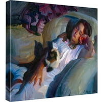 Képek, fiatal lány macskával, 20x20, dekoratív vászon fali művészet