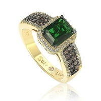 Gyűjtemény Arany sterling ezüst smaragd-vágott zöld és barna köbös cirkónium-halu gyűrű