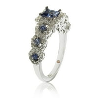 Kollekció ezüst Assher vágott zafír és gyémánt akcentus menyasszonyi eljegyzési gyűrű - Kék