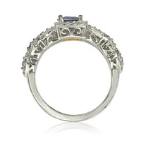 Kollekció ezüst Assher vágott zafír és gyémánt akcentus menyasszonyi eljegyzési gyűrű - Kék