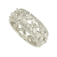 Gyűjtemény sterling ezüst köbös cirkóniumi virágos évforduló gyűrű - Fehér
