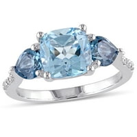 Miabella női 3- Carat T.G.W. Párna és szívvágó égbolt és londoni kék topaz és gyémánt akcentus ezüst háromköves gyűrű
