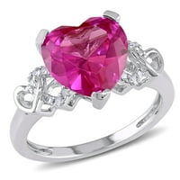 Miabella női 4- Carat T.G.W. A szív alakú rózsaszín zafír és a kerek vágott gyémánt akcentus ezüst szívgyűrű