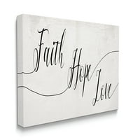 Stupell Industries Faith Hope Love kifejezés szeszélyes Vonalmunka tipográfiával vászon fal művészet, 30, Daphne Polselli tervezése